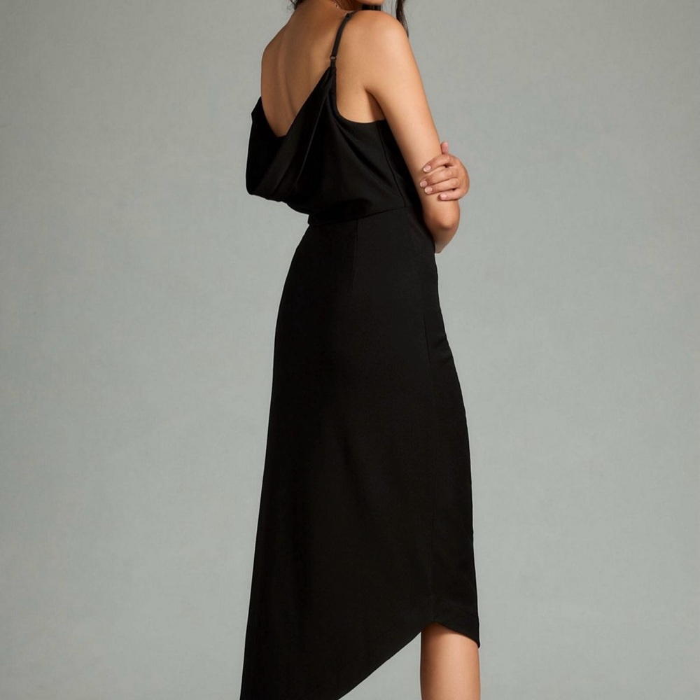 Anthropologie Cowl-neck ruched black midi sleeveless dress size small - Picture 2 of 15